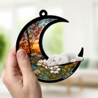 Dreaming Of Love - Personalized Window Hanging Suncatcher Ornament - Gift For Cat Mom, Cat Dad, Cat Lovers