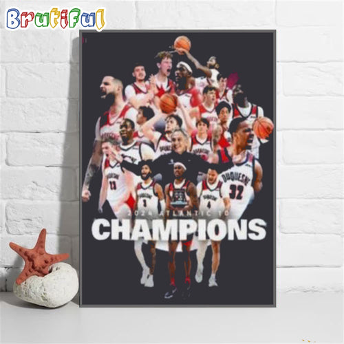 Duquesne Dukes Team 2024 Atlantic 10 Conference Champions Men’s Basketball Wall Art Poster Canvas