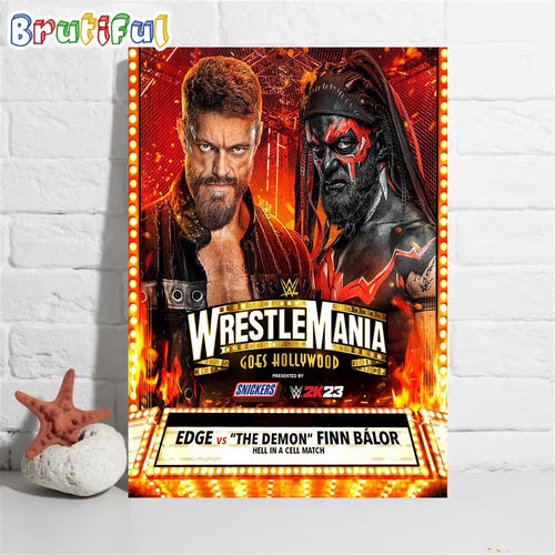 EDGE Vs The Demon Finn Balor Inside Hell In A Cell WWE WrestleMania Goes Hollywood Wall Art Poster Canvas