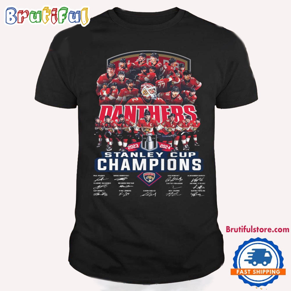 Florida Panthers 2023 2024 Finals Stanley Cup Champions Team Player Signature T Shirt