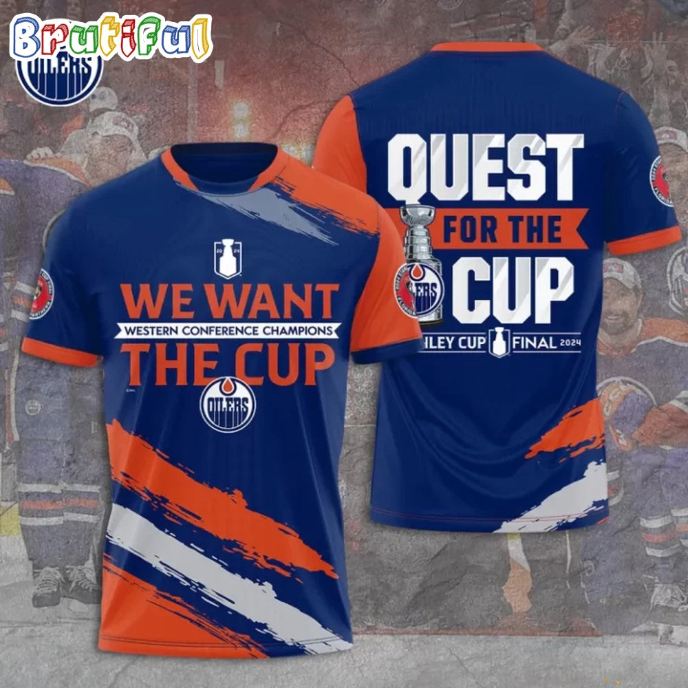 Edmonton Oilers 2024 NHL Western Conference Champions Quest For The Cup 3D Shirt