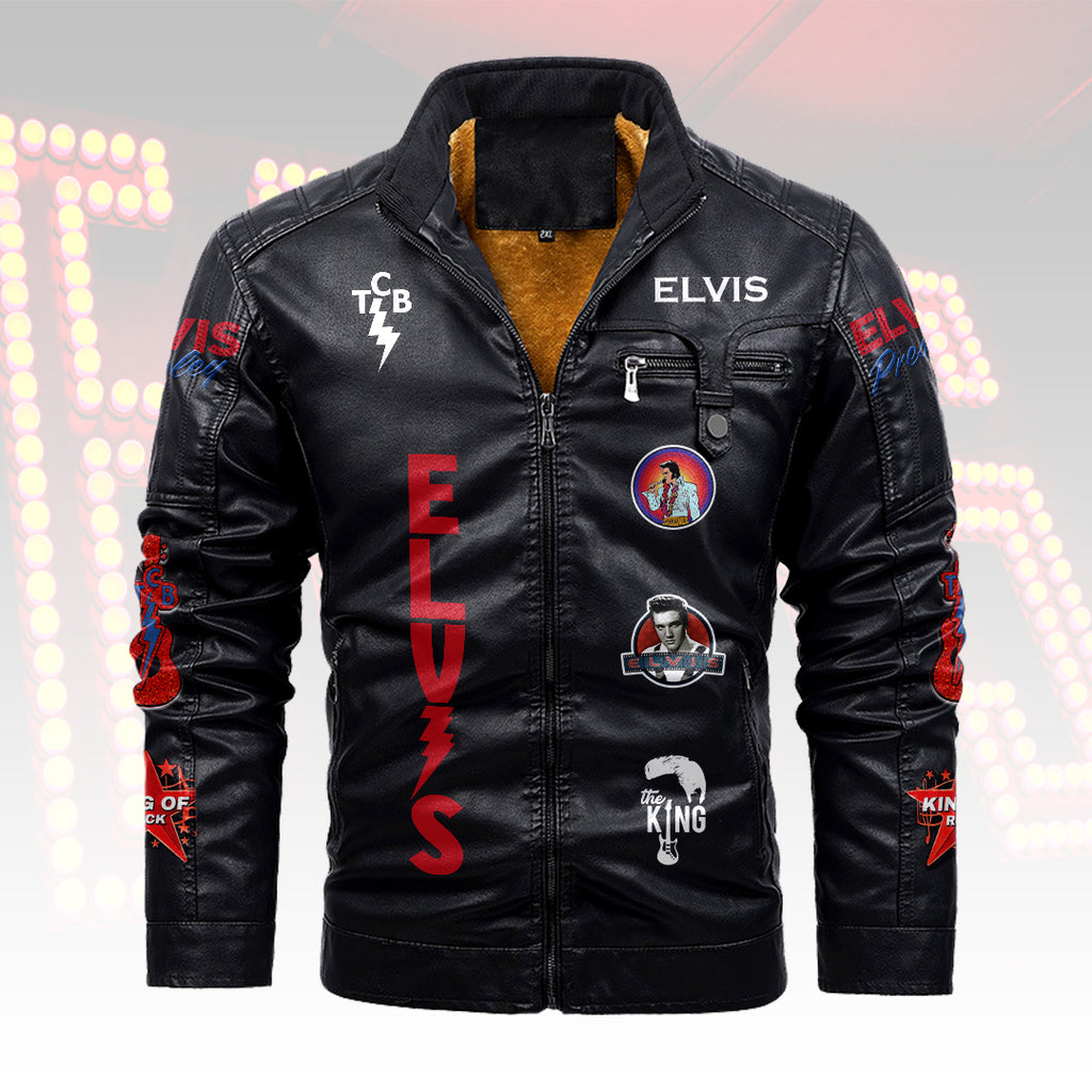 Elvis Presley 2D Leather Yellow Fleece Jacket – HOATT15369