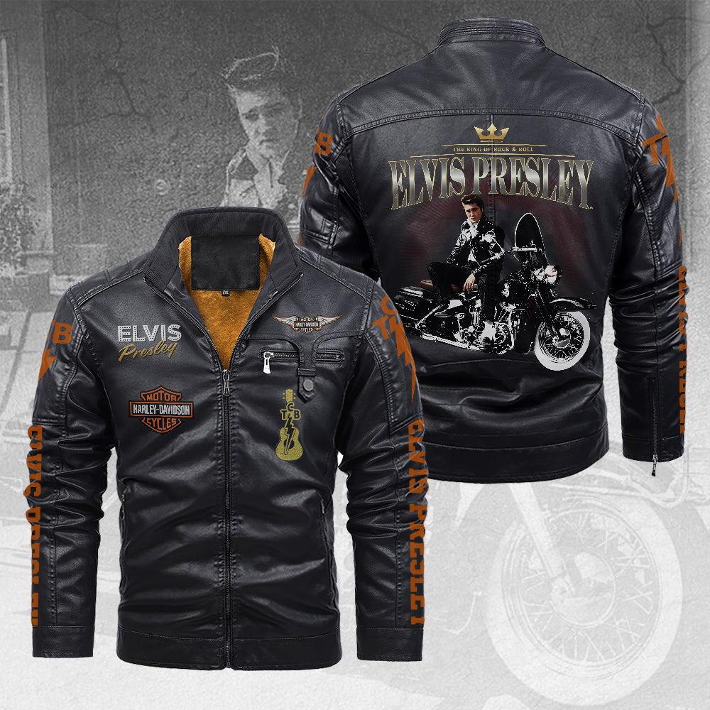 Elvis Presley 2D Leather Yellow Fleece Jacket – TANTN20206