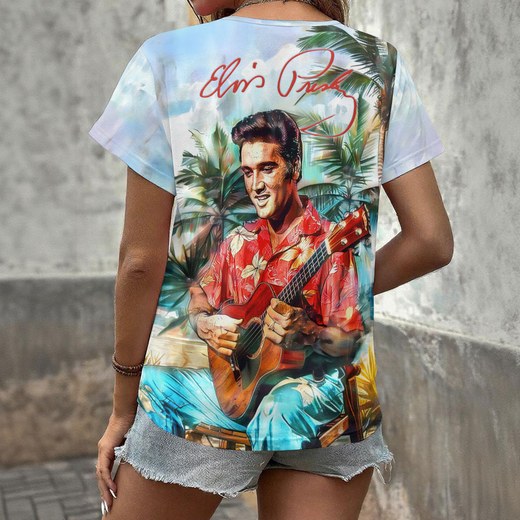 Elvis Presley 3D Women's V-Neck T-Shirt – GNE6836