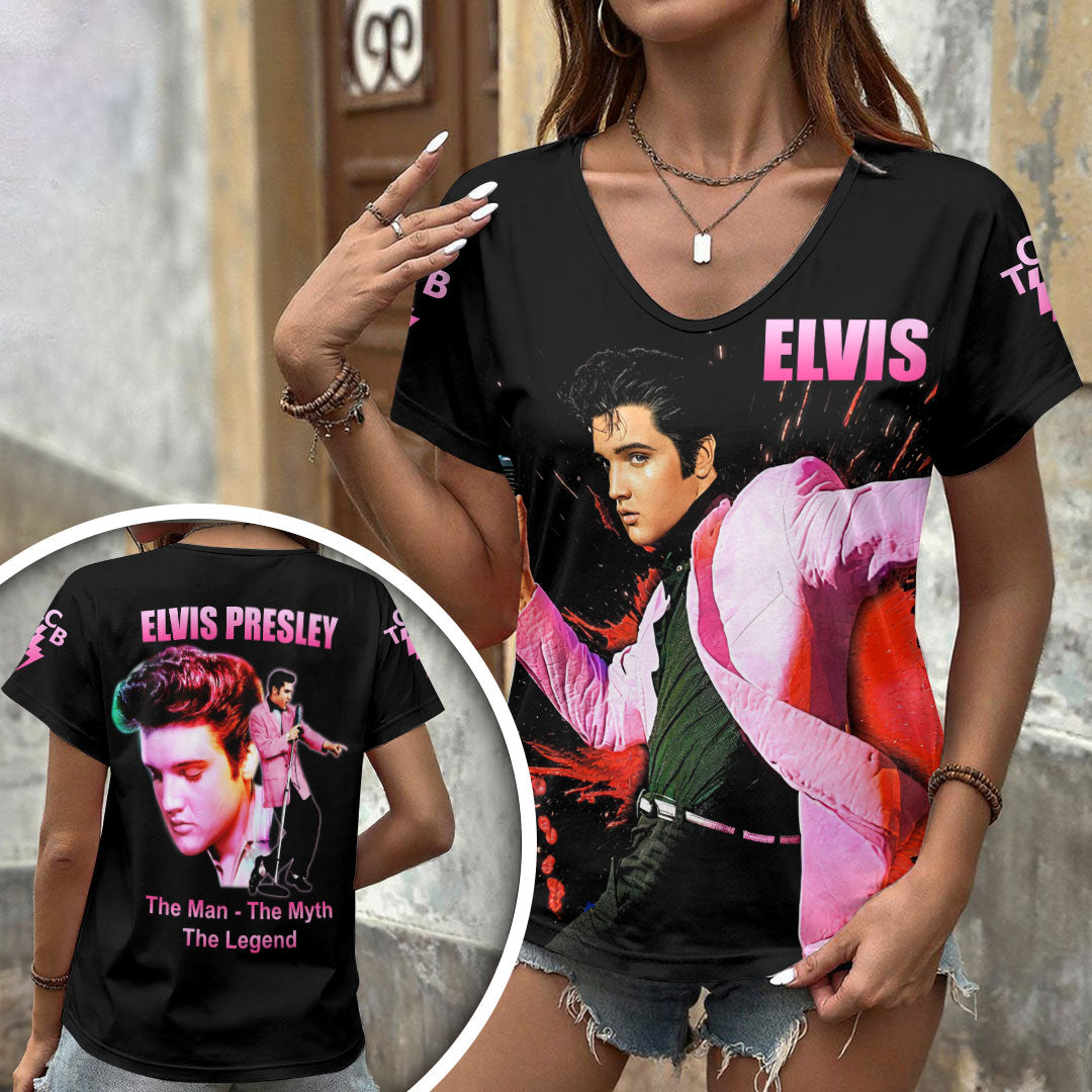 Elvis Presley 3D Women's V-Neck T-Shirt – GNE6837
