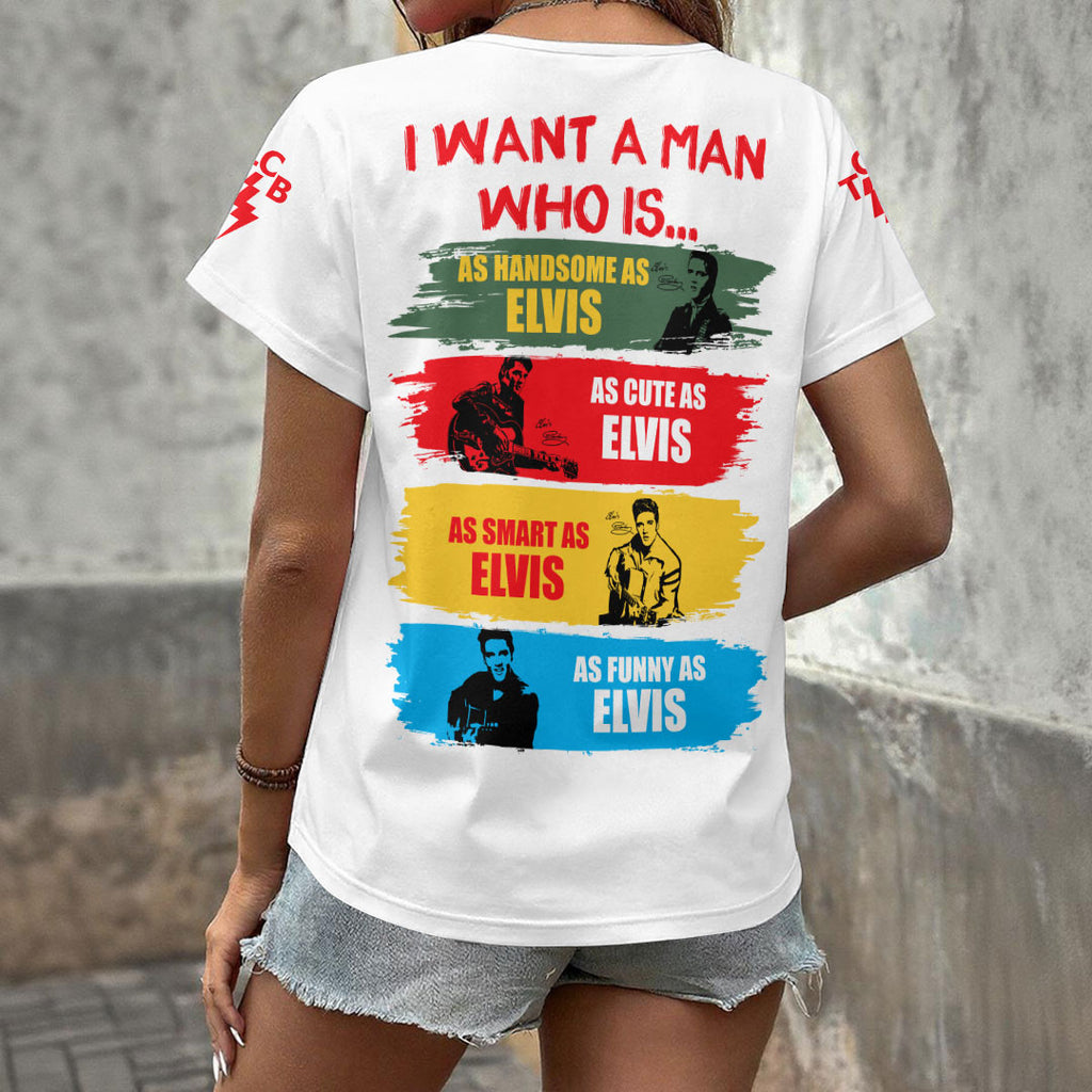 Elvis Presley 3D Women's V-Neck T-Shirt – GNE6838