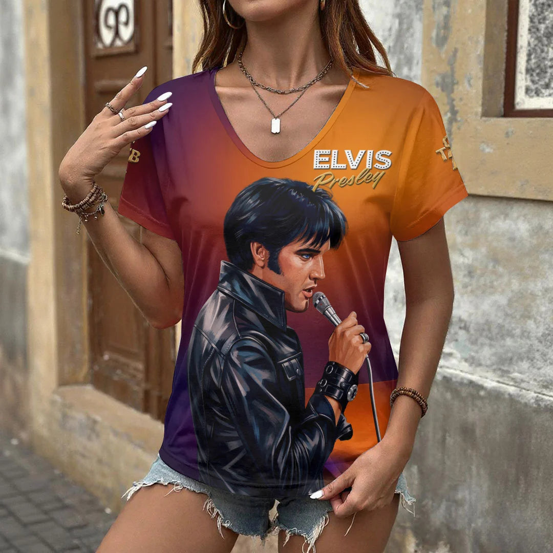 Elvis Presley 3D Women's V-Neck T-Shirt – HOAT21143