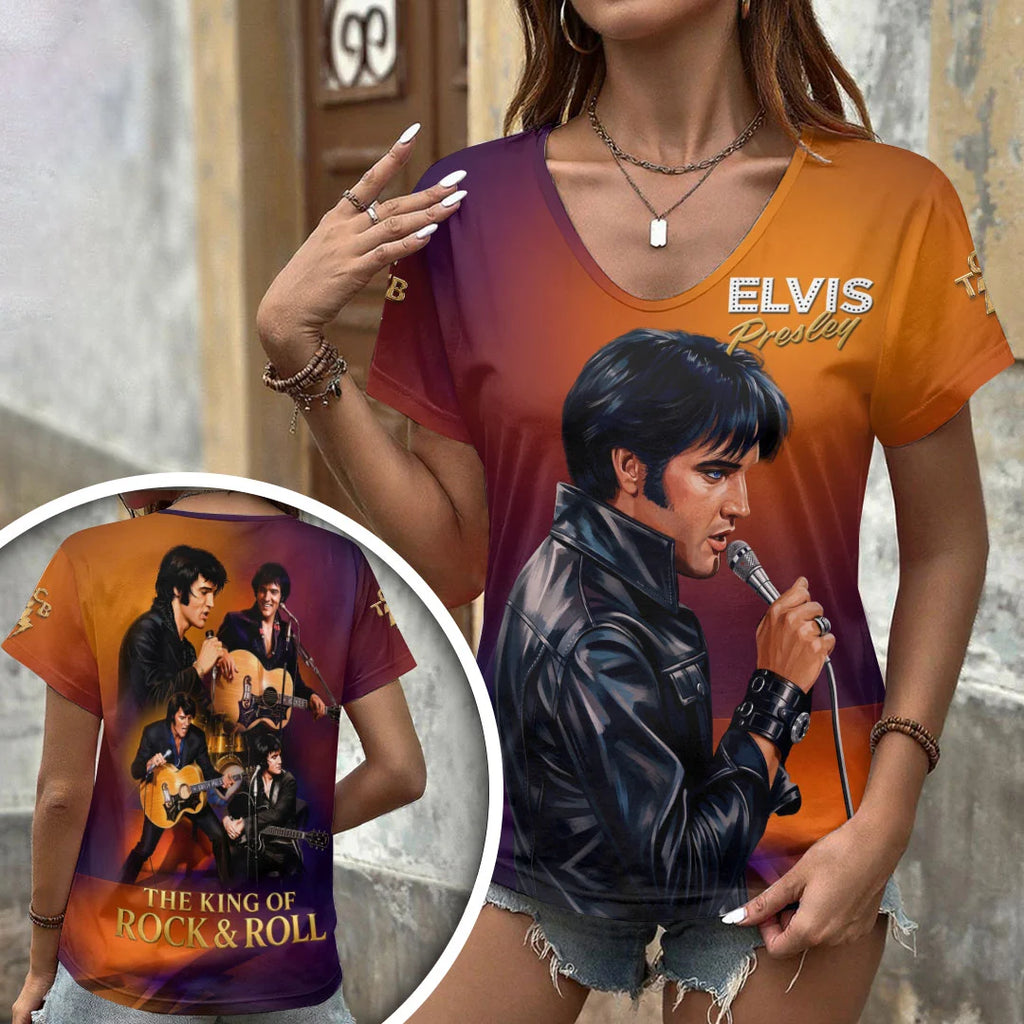 Elvis Presley 3D Women's V-Neck T-Shirt – HOAT21143