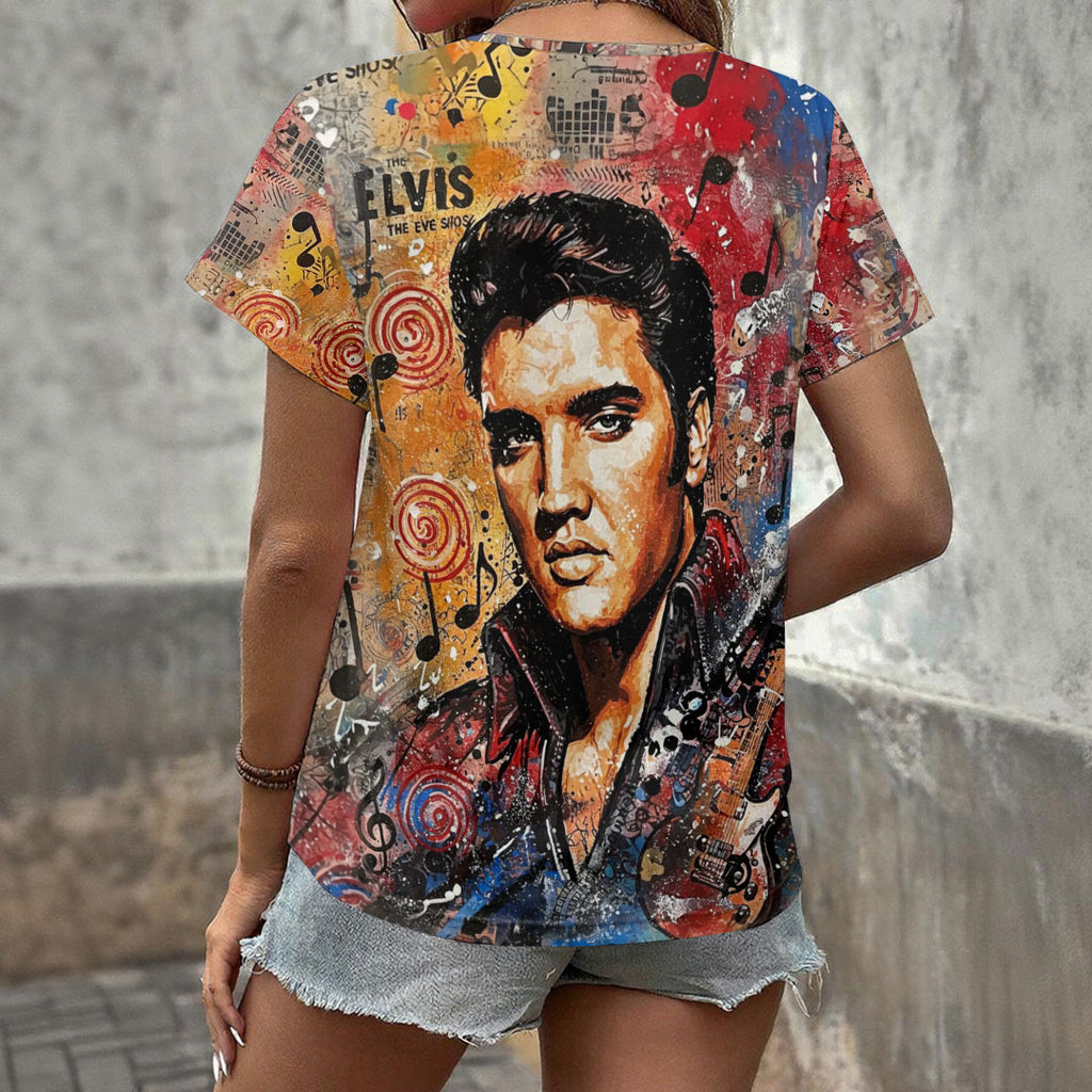 Elvis Presley 3D Women's V-Neck T-Shirt – HOATT19003