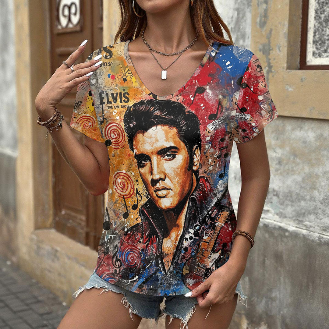 Elvis Presley 3D Women's V-Neck T-Shirt – HOATT19003
