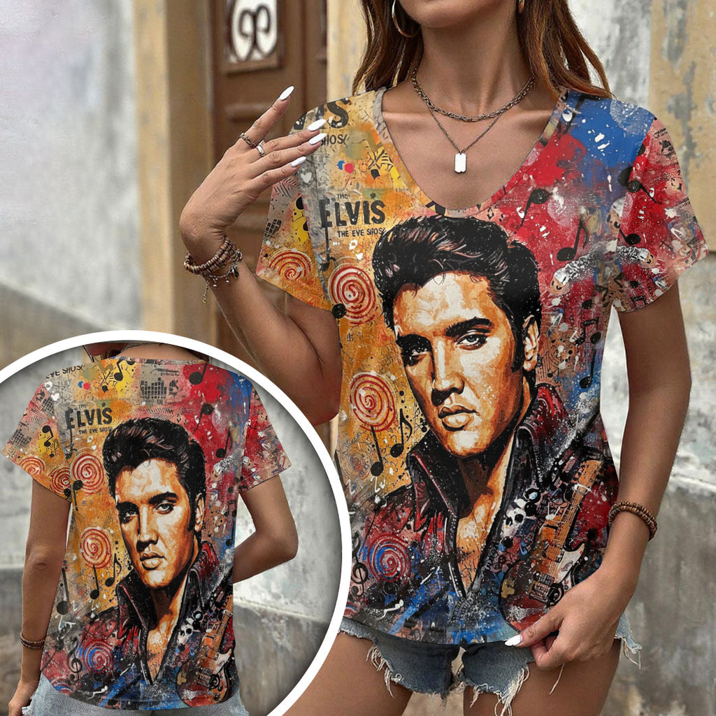 Elvis Presley 3D Women's V-Neck T-Shirt – HOATT19003