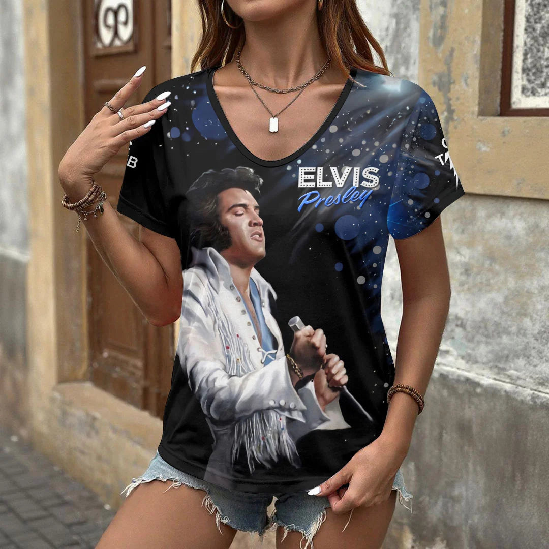 Elvis Presley 3D Women's V-Neck T-Shirt – HOATT20460