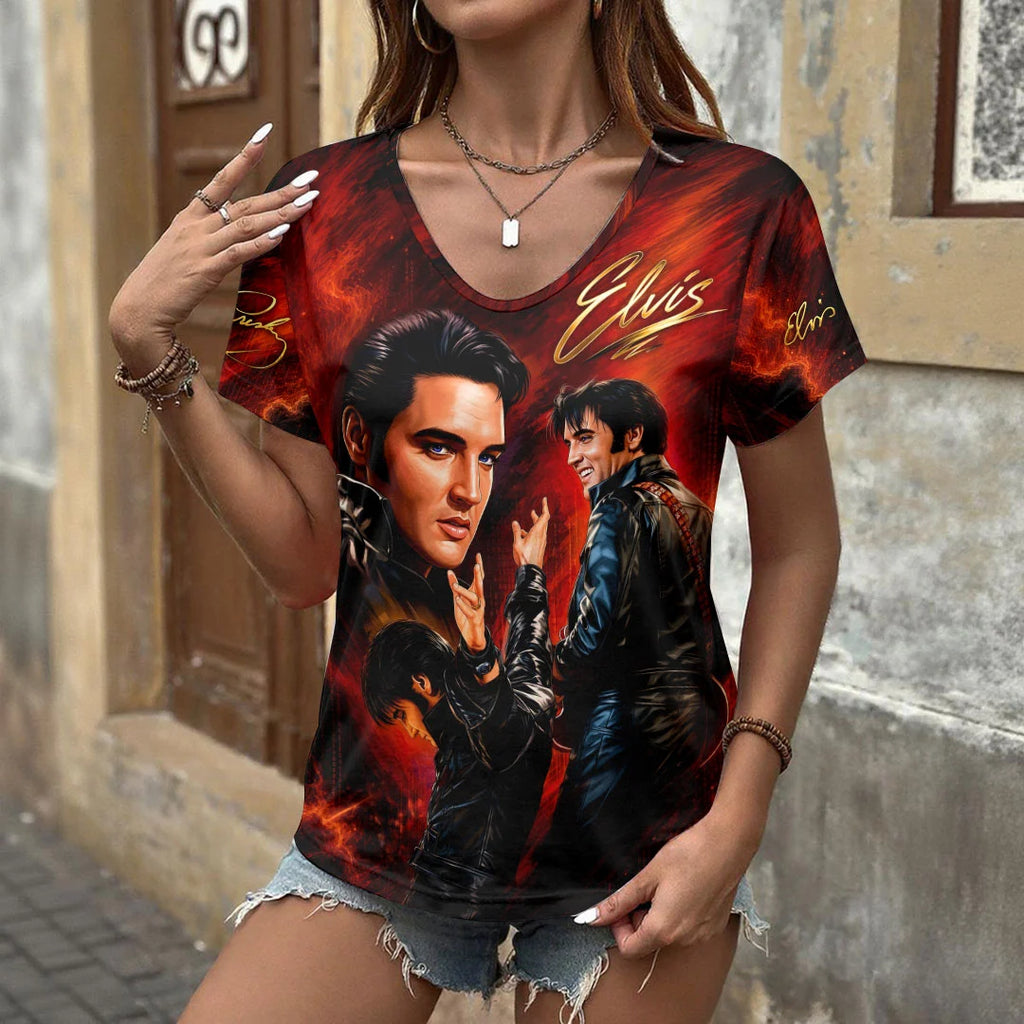 Elvis Presley 3D Women's V-Neck T-Shirt – HOATT20962