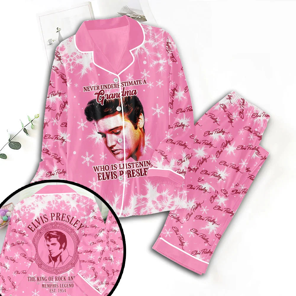 Elvis Presley Satin Pajama Set with Piping – TMTHU9108