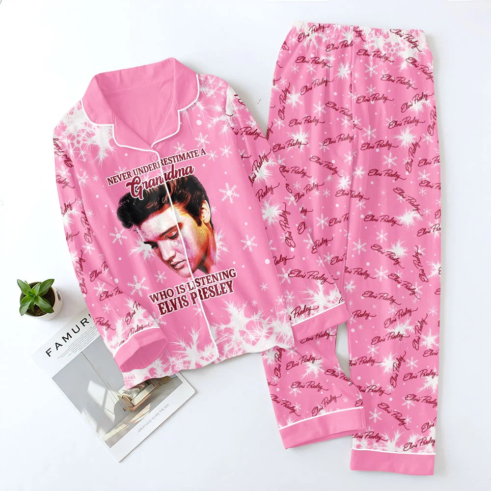 Elvis Presley Satin Pajama Set with Piping – TMTHU9108