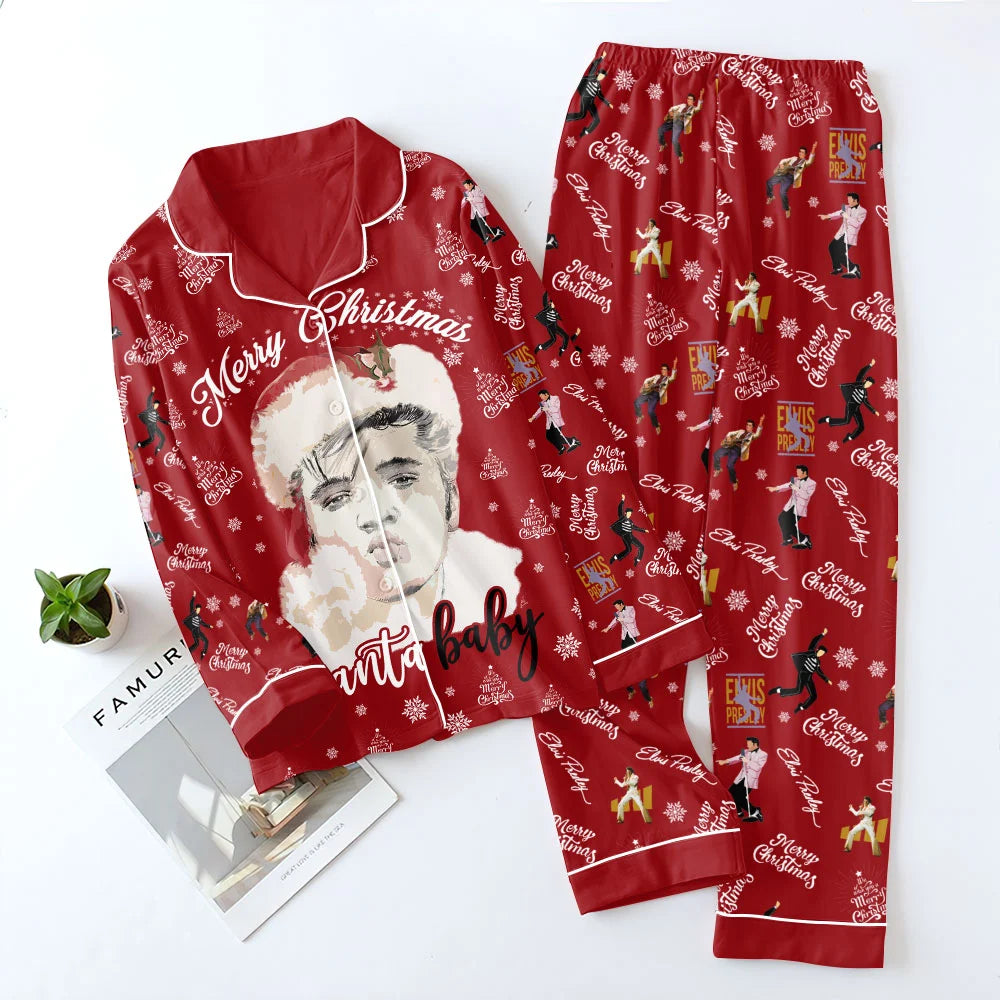 Elvis Presley Satin Pajama Set with Piping – TMTHU9110