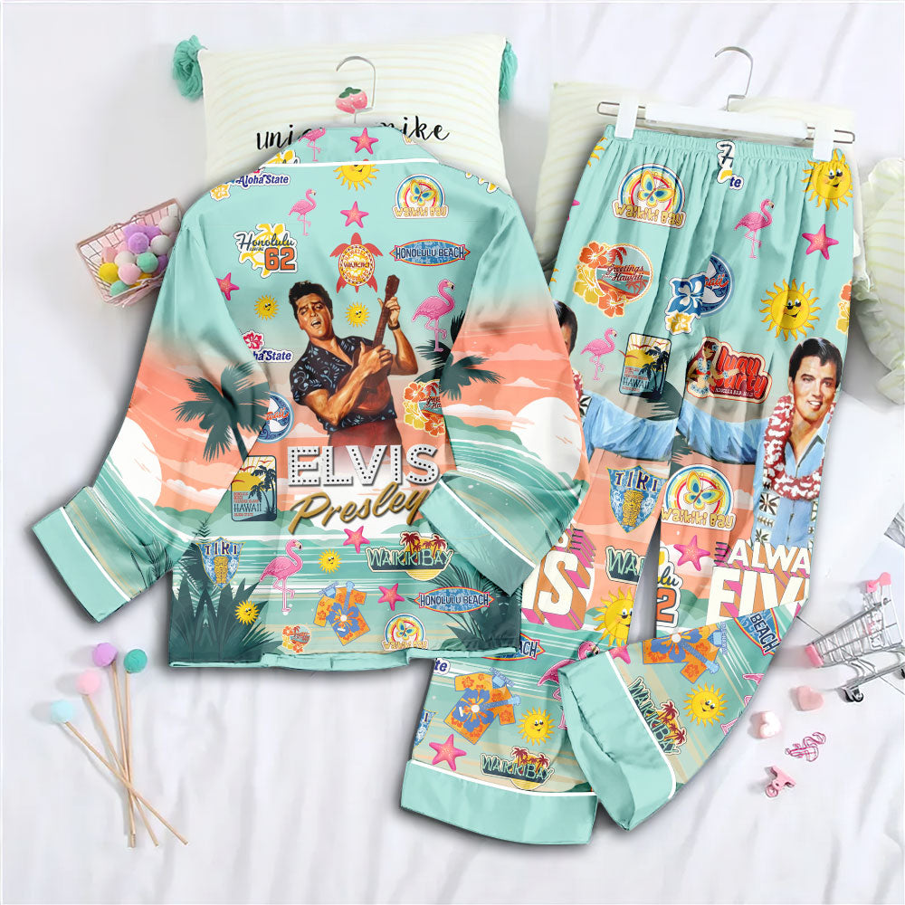 Elvis Presley Satin Pajama Set with Piping – TMTHU7018