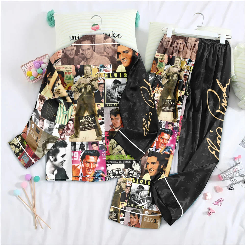Elvis Presley Satin Pajama Set with Piping – TMTHU8682