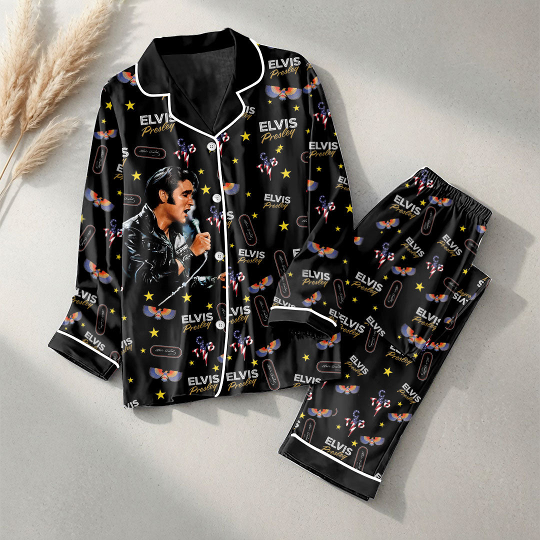 Elvis Presley Satin Pajama Set with Piping – HOATT19987