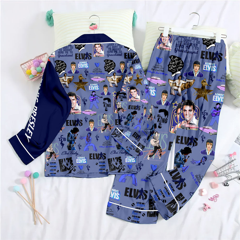Elvis Presley Satin Pajama Set with Piping – TMTHU7986