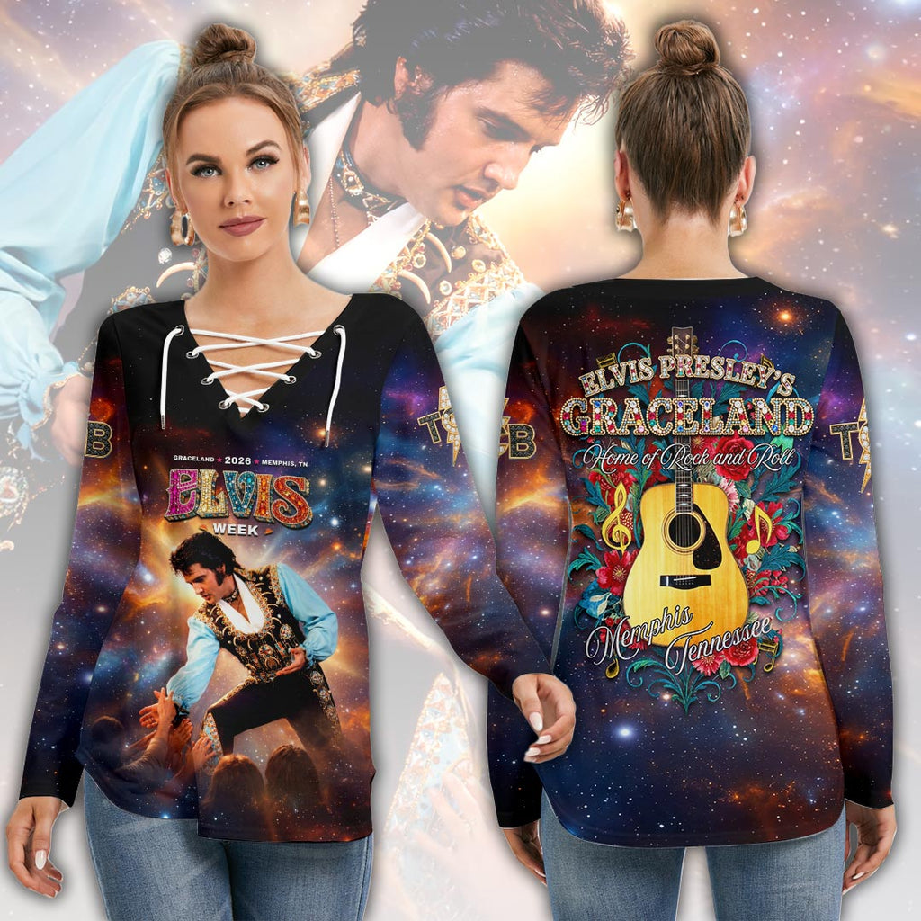 Elvis Presley Elvis Week 2026 Women's Long Sleeve Neckline Tie Sweatshirt – HOATT19551
