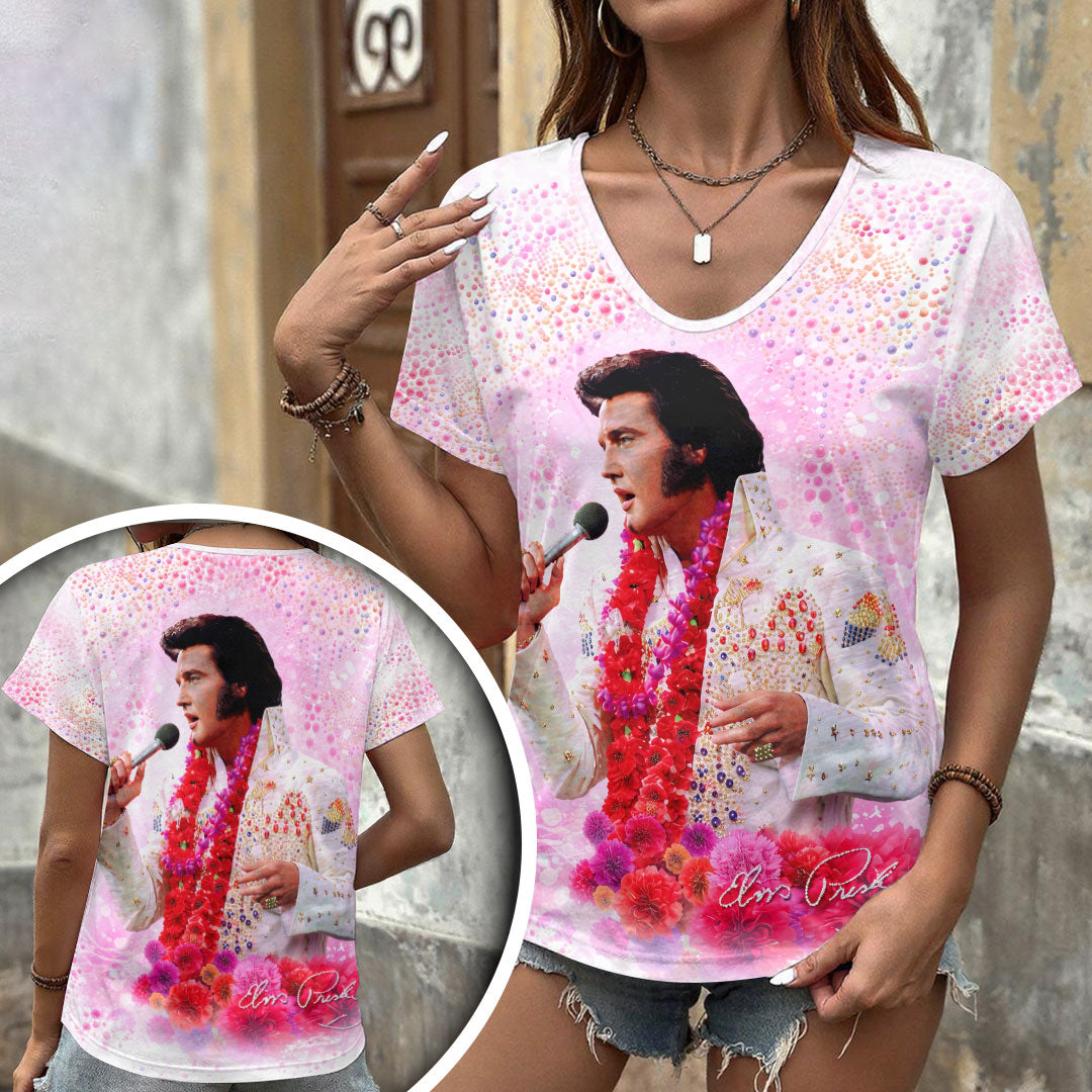 Elvis Presley 3D Women's V-Neck T-Shirt – HOATT17140
