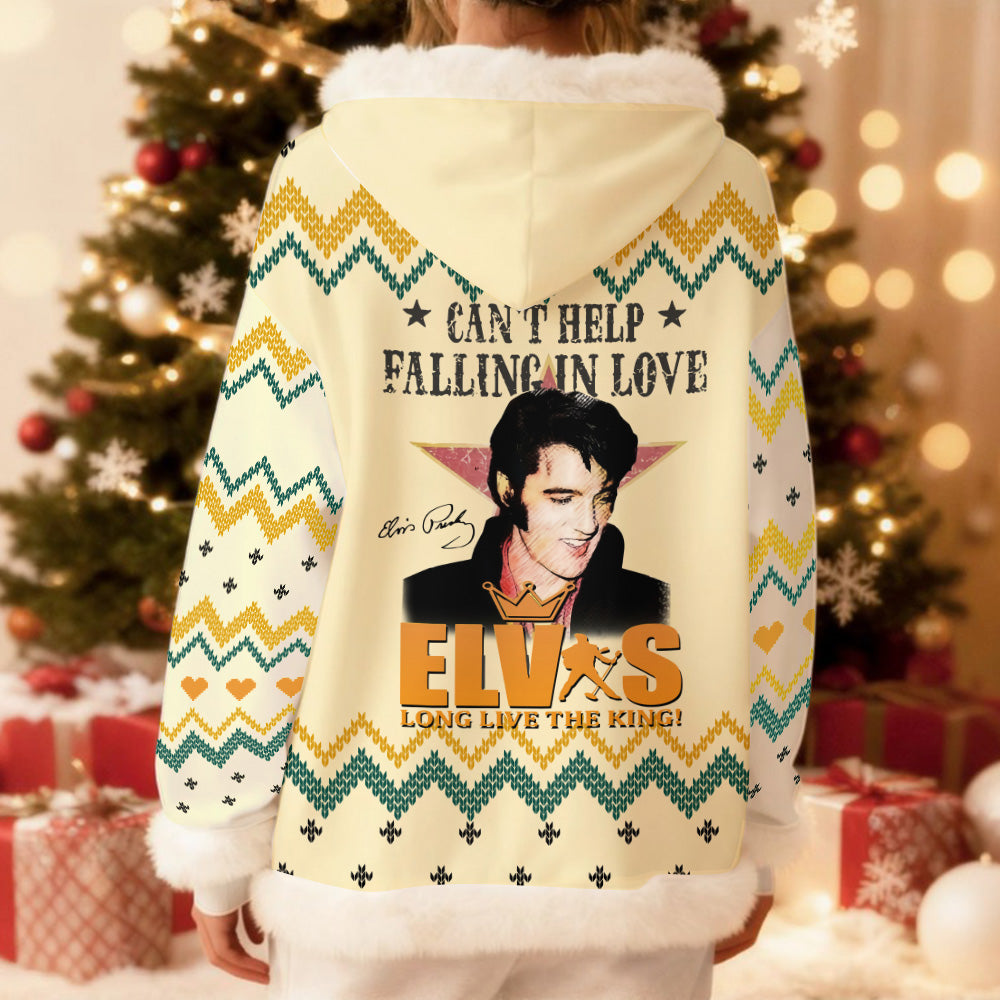 Elvis Presley 3D Women's Faux Fur Trim Fleece Hoodie – GNE4678