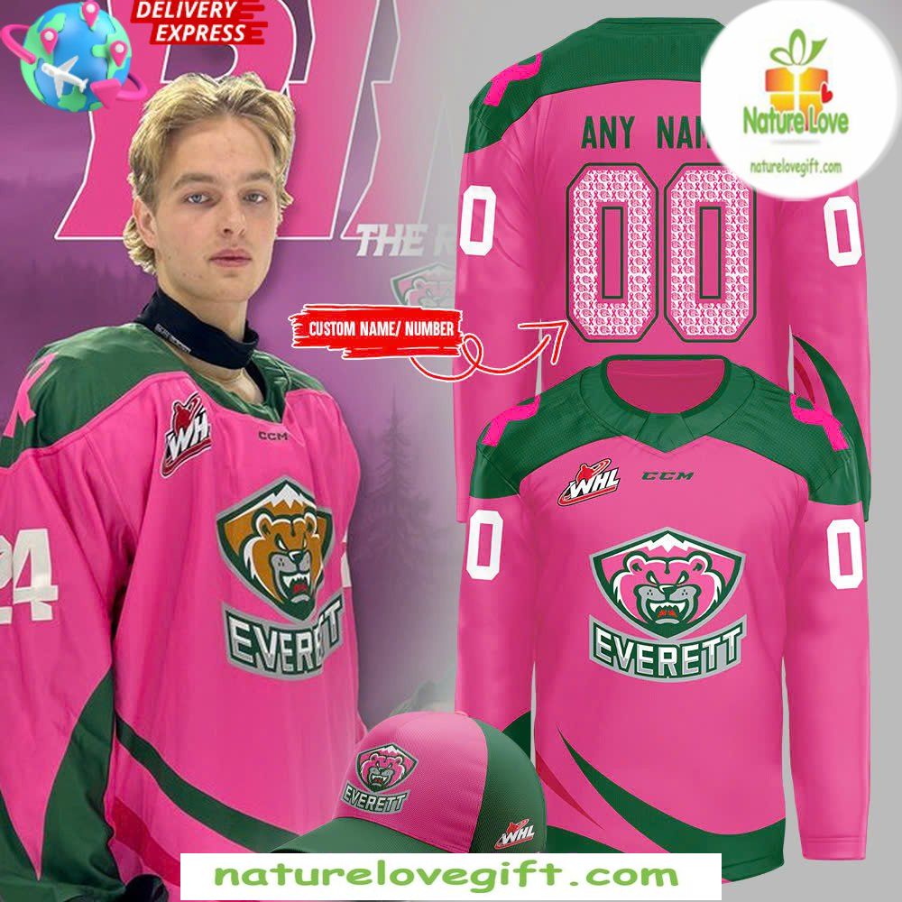 Everett Silvertips 2026 Pink in the Rink Hockey Jersey