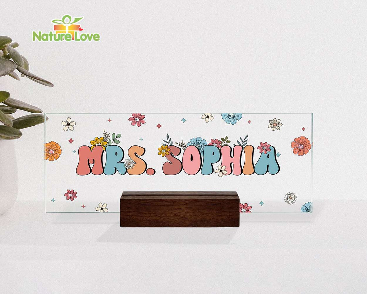 Personalized Teacher Name Plate Floral Desk Sign Acrylic Plaque Back To School Gift