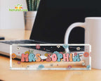 Personalized Teacher Name Plate Floral Desk Sign Acrylic Plaque Back To School Gift