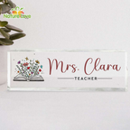Floral Book Custom Teacher Name Desk Sign Acrylic Plaque Back to School Gift