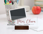 Floral Book Custom Teacher Name Desk Sign Acrylic Plaque Back to School Gift