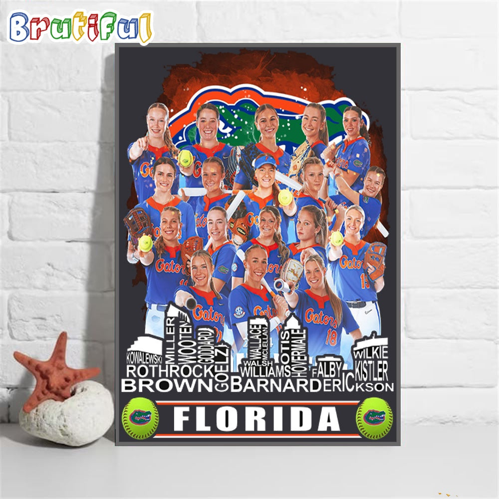 Florida Gators Women’s Baseball 2024 Team Player Poster Canvas Art