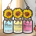 Flower Mason Jar Mom Grandma Great Grandma - Personalized Window Hanging Suncatcher Ornament - Gift For Mom, Mama, Mommy, Grandma