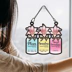 Flower Mason Jar Mom Grandma Great Grandma - Personalized Window Hanging Suncatcher Ornament - Gift For Mom, Mama, Mommy, Grandma