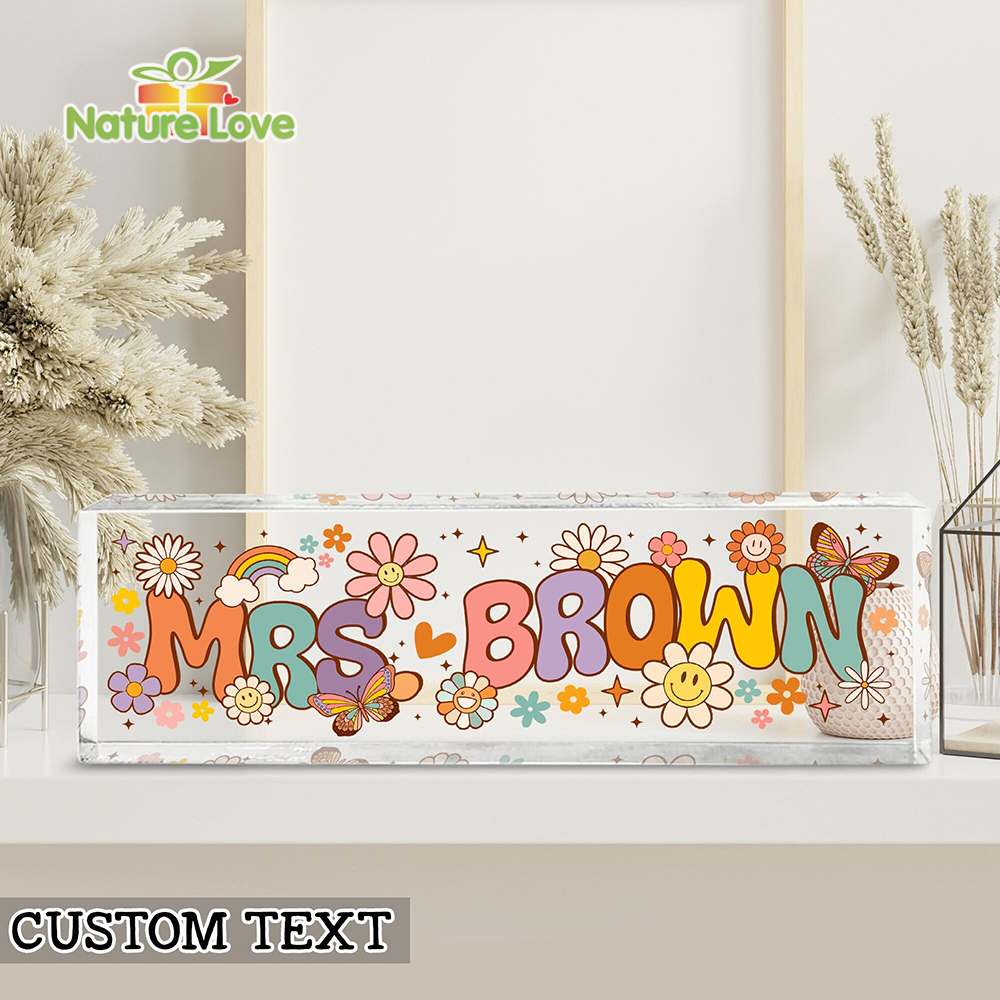 Flowers Personalized Teacher Name Plate Acrylic Plaque Desk Decor Back To School Gifts