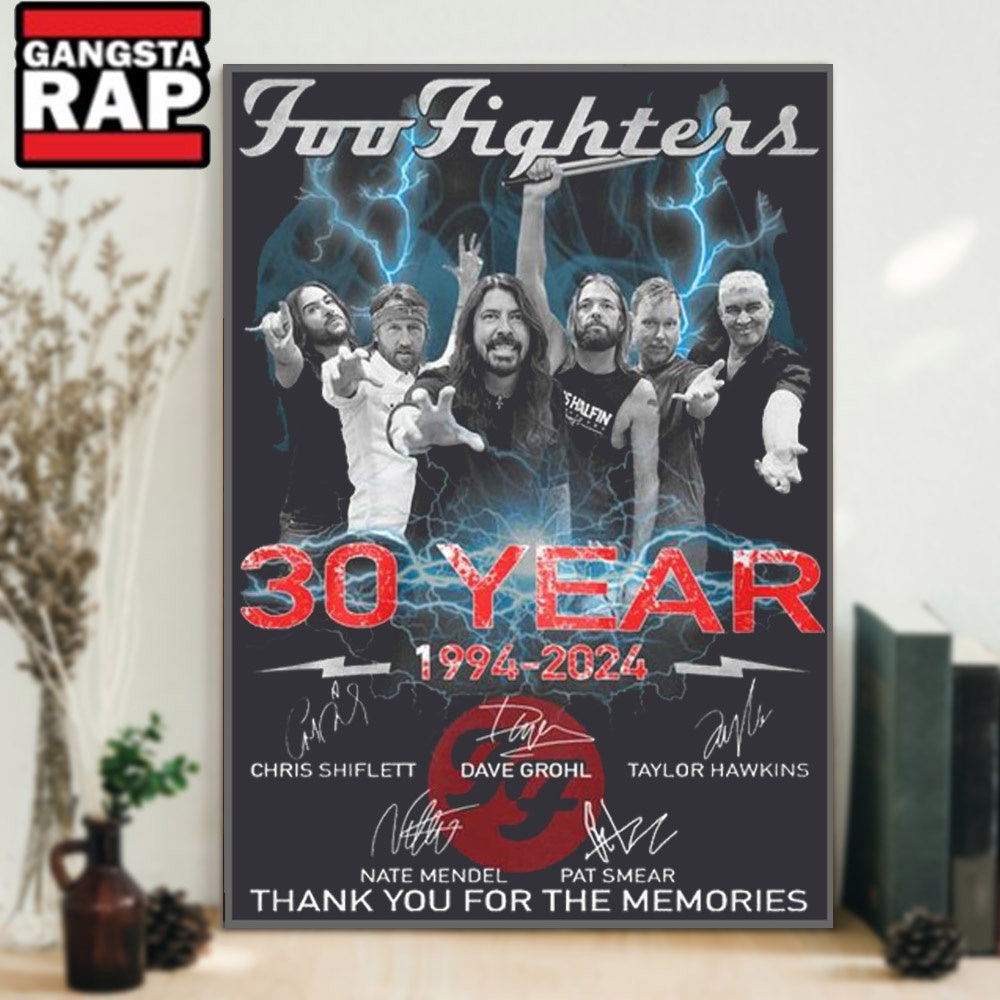 Foo Fighters 30 Years 1994-2024 Music Signature Fans Gift Poster Canvas Art