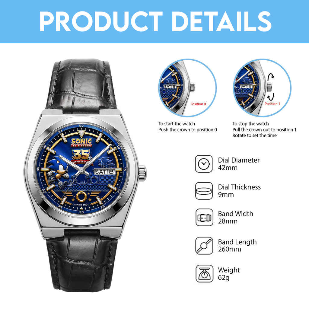 Sonic The Hedgehog 35th Anniversary Leather Alloy Watch – GNE7541
