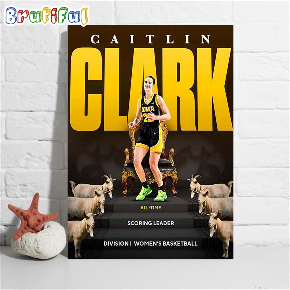 GOAT Caitlin Clark All-Time Scoring Leader Division I Womens Basketball Poster Canvas