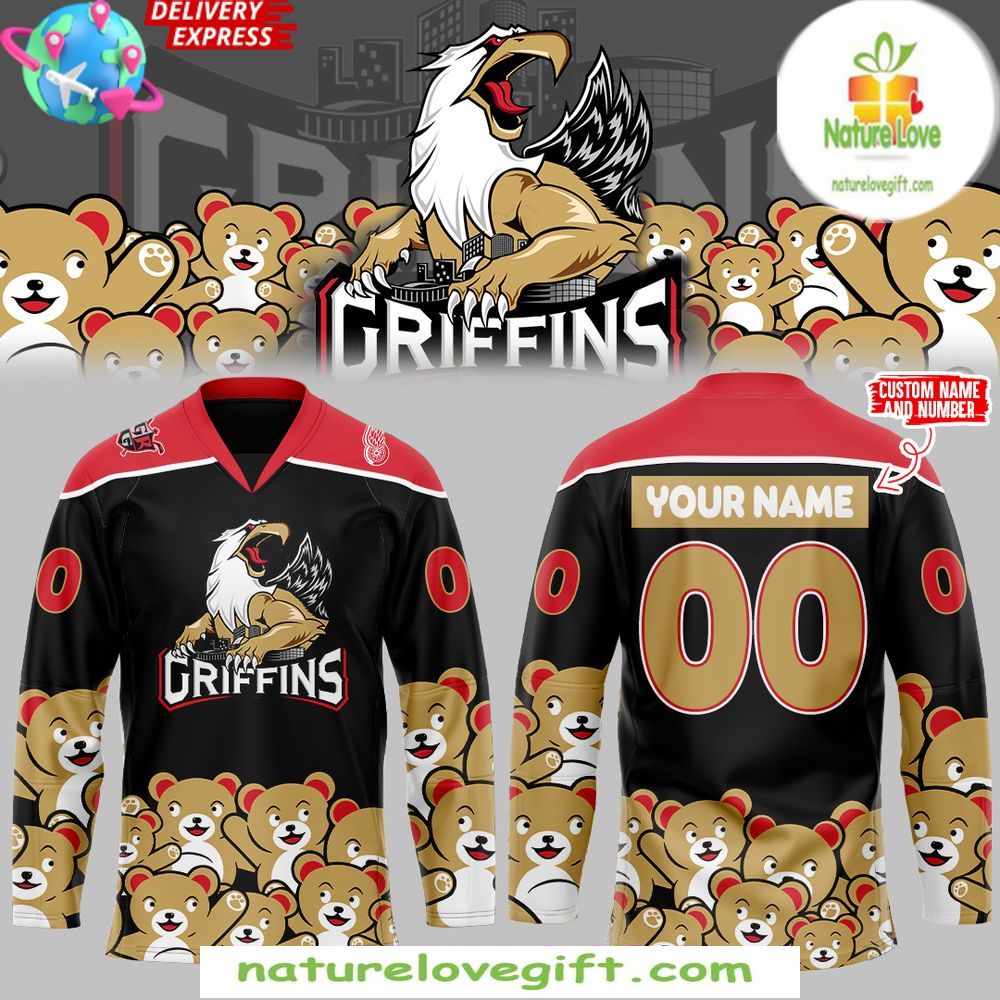 Grand Rapids Griffins Black Hockey Jersey Teddy Bear Special
