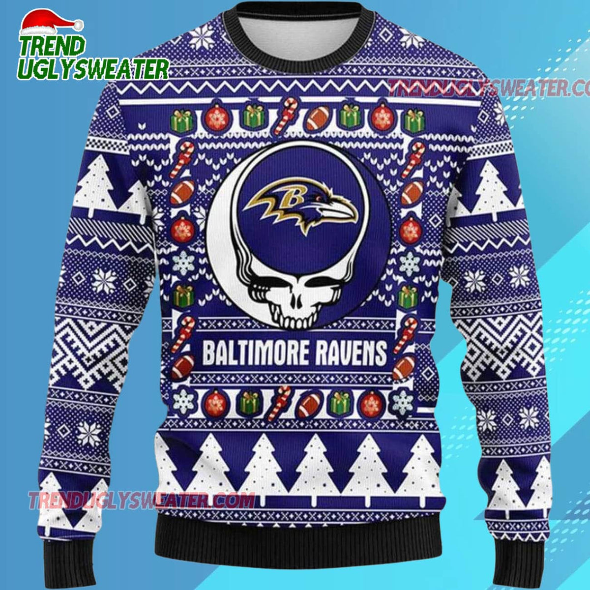 Grateful Dead X Nfl Baltimore Ravens Stealie Logo Ugly Christmas Sweater