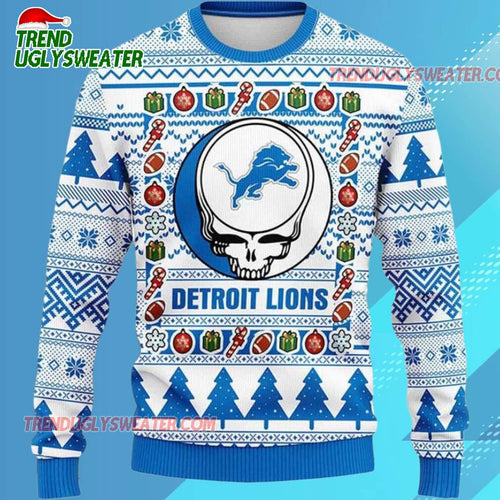 Grateful Dead X Nfl Detroit Lions Stealie Logo Ugly Christmas Sweater
