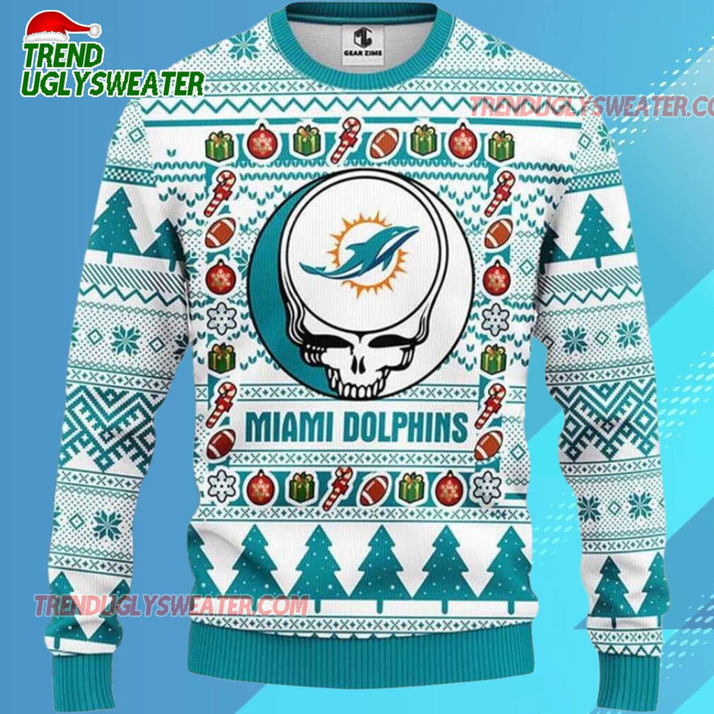 Grateful Dead X Nfl Miami Dolphins Stealie Logo Ugly Christmas Sweater