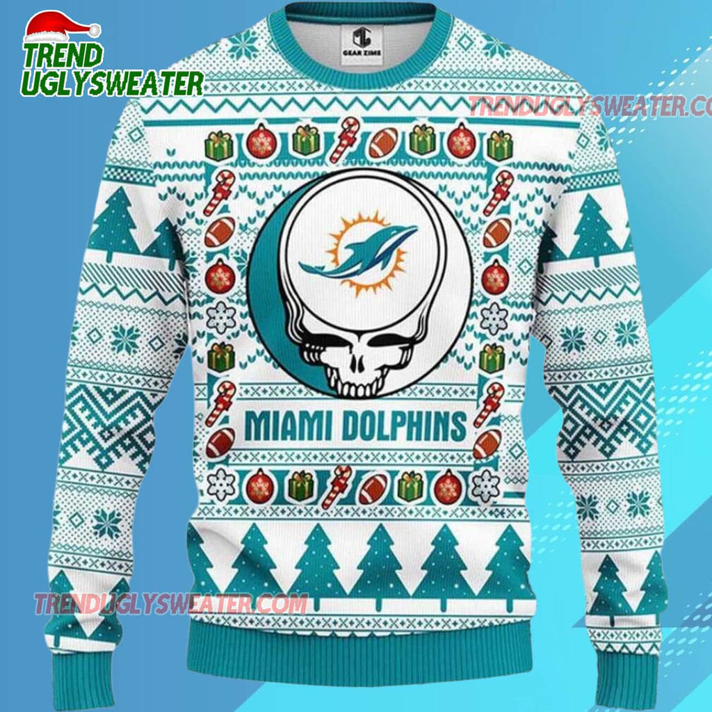 Grateful Dead X Nfl Miami Dolphins Stealie Logo Ugly Christmas Sweater
