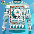 Grateful Dead X Nfl Miami Dolphins Stealie Logo Ugly Christmas Sweater