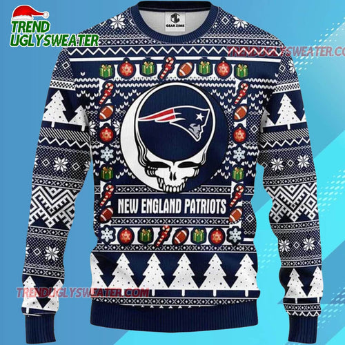 Grateful Dead X Nfl New England Patriots Stealie Logo Ugly Christmas Sweater