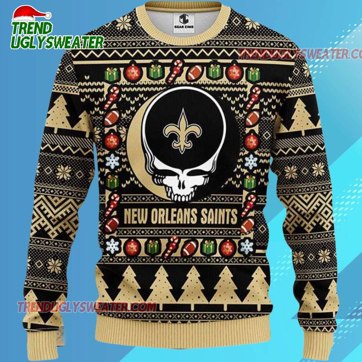 Grateful Dead X Nfl New Orleans Saints Stealie Logo Ugly Christmas Sweater