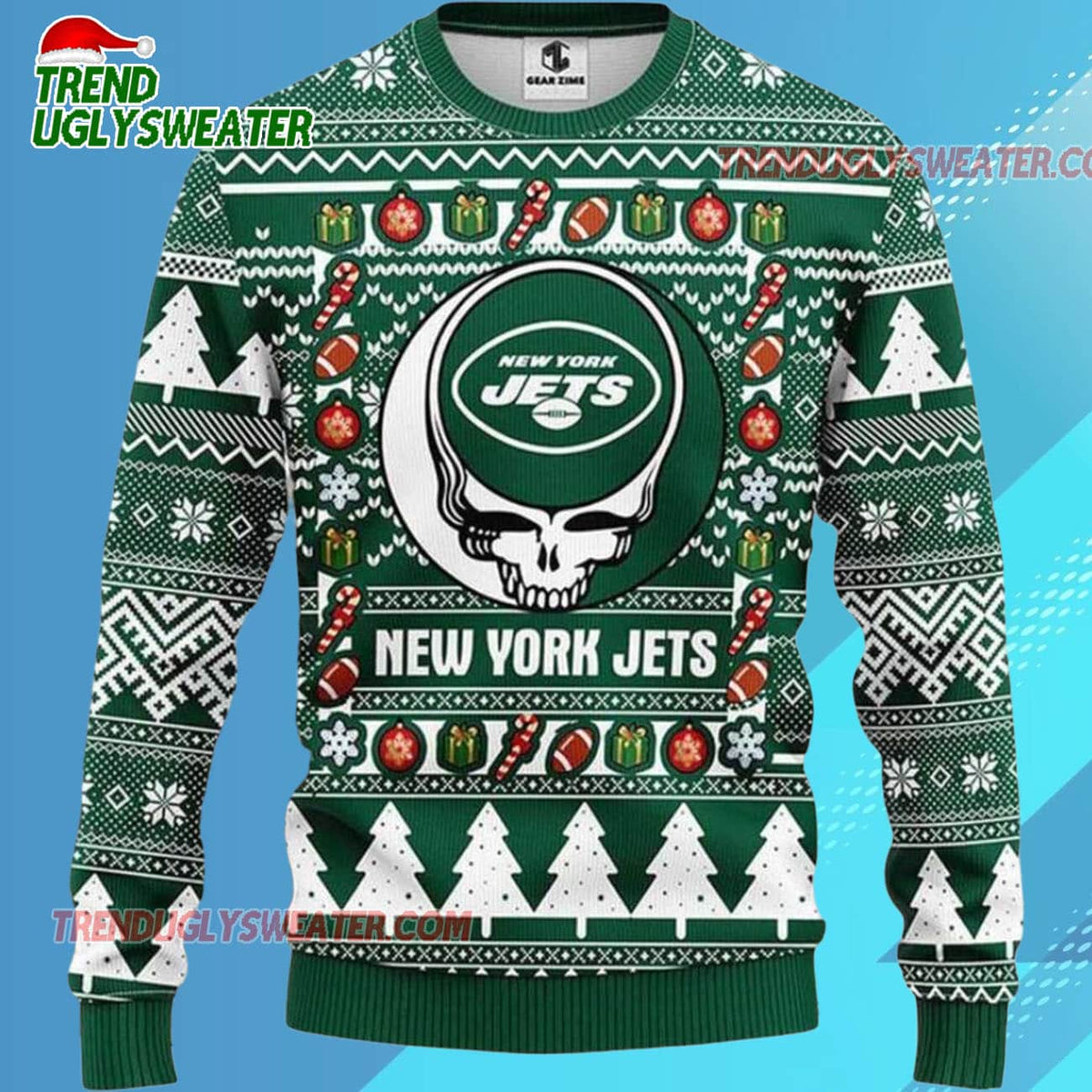 Grateful Dead X Nfl New York Jets Stealie Logo Ugly Christmas Sweater