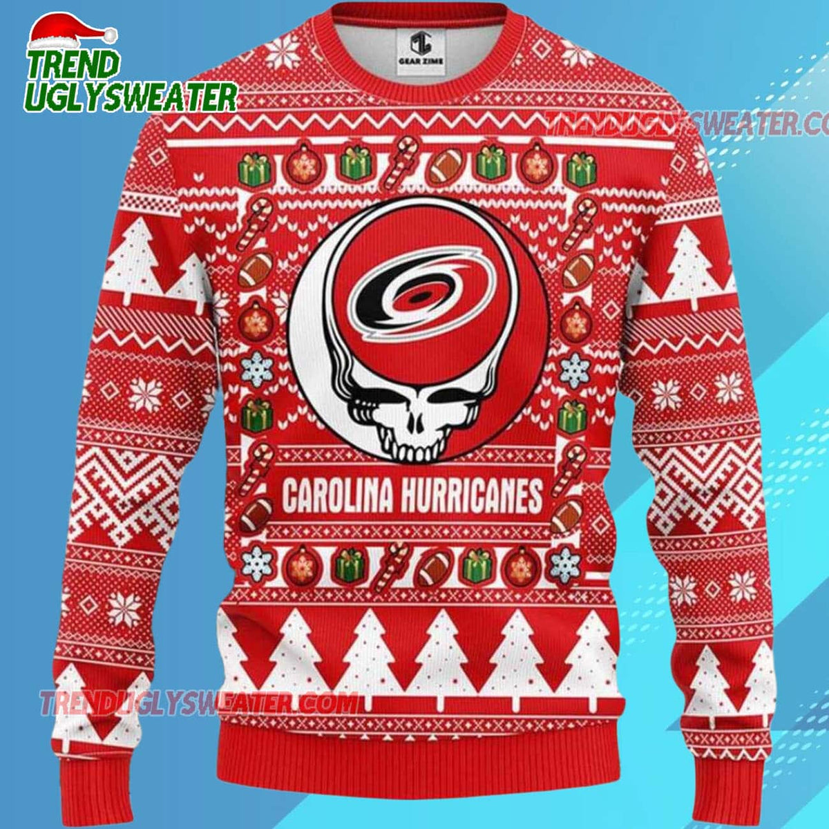 Grateful Dead X Nhl Carolina Hurricanes Stealie Logo Ugly Christmas Sweater