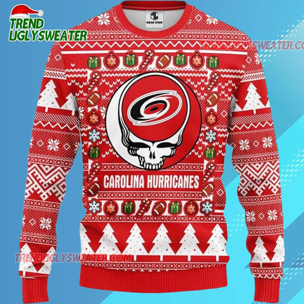 Grateful Dead X Nhl Carolina Hurricanes Stealie Logo Ugly Christmas Sweater